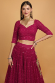 Magenta Pink Georgette Embroidered Wedding Lehenga