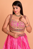 Pink Kota Doria Bandhej Print Flared Style Lehenga