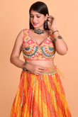 Foil Printed Orange Kota Doria Flared Style Lehenga