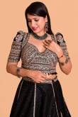 Black Silk Panelled Lehenga with Puff Sleeve Blous