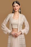 Cream Beige A Line Wedding Wear Lehenga in Satin