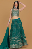 Turquoise Green Embroidered Georgette Lehenga