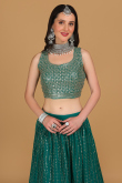 Turquoise Green Embroidered Georgette Lehenga