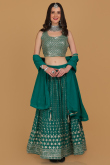 Turquoise Green Embroidered Georgette Lehenga