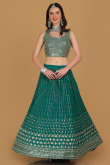 Turquoise Green Embroidered Georgette Lehenga