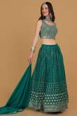 Turquoise Green Embroidered Georgette Lehenga
