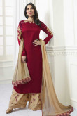 Gorgeous Georgette Straight Pant Suit In Currant Red Color With Resham Embroidered