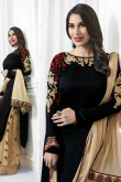 Glorious Georgette Straight Pant Suit In Black Color With Resham Embroidered