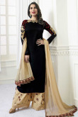 Glorious Georgette Straight Pant Suit In Black Color With Resham Embroidered