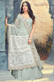 Anarkali Suit In Ash Grey Color With Dori Embroidered