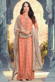 Luxurious Georgette Anarkali Suit In Coral Pink Color