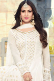  Anarkali Suit In White Color With Resham Embroidered