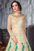 Cream With Green Net Embroidered Anarkali Gown