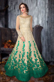 Cream With Green Net Embroidered Anarkali Gown
