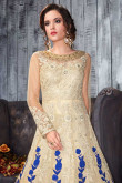Cream With Blue Net Embroidered Anarkali Gown