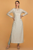 Embroidered Silk Cream Churidar Suit for Wedding & Party