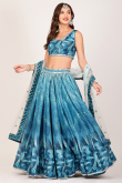 Aqua Nisha Mirror Work Printed Lehenga Set in organza 