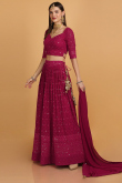 Magenta Pink Georgette Embroidered Wedding Lehenga