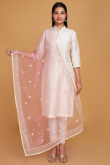 Light Pink Resham Thread Embroidered Net Dupatta