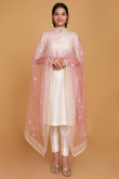 Light Pink Resham Thread Embroidered Net Dupatta