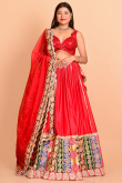 Cherry Red Art Silk Embroidered Flared Style Lehenga