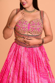Pink Kota Doria Bandhej Print Flared Style Lehenga