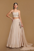 Cream Beige A Line Wedding Wear Lehenga in Satin