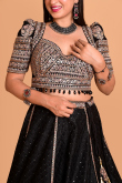 Black Silk Panelled Lehenga with Puff Sleeve Blous