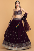Georgette Dark Purple Thread Embroidered Lehenga for Wedding & Party
