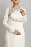 Off White Satin Embroidered Angrakha Suit With Churidar 