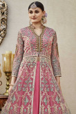 Resham Embroidered Net Pink Anarkali Gown