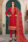 Gorgeous Carmine Red Georgette Churidar Suit With Resham Work