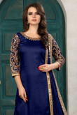 Denim Blue Art Silk Embroidered Patiala Suit