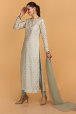 Embroidered Silk Cream Churidar Suit for Wedding & Party