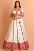 Brocade Multi Color Weaved Panelled Style Lehenga 