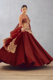 Dark Maroon Silk Flared Lehenga