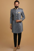 Woven Jacquard Steel Grey Men Sherwani