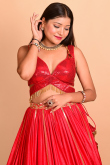 Cherry Red Art Silk Embroidered Flared Style Lehenga