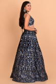 Georgette Prussian Blue Zari Embroidered Flared Lehenga 