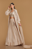 Cream Beige A Line Wedding Wear Lehenga in Satin
