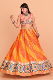 Foil Printed Orange Kota Doria Flared Style Lehenga