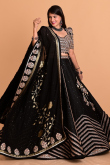 Black Silk Panelled Lehenga with Puff Sleeve Blous