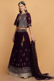 Georgette Dark Purple Thread Embroidered Lehenga for Wedding & Party