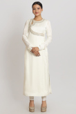 Off White Satin Embroidered Angrakha Suit With Churidar 