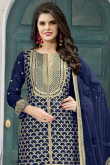 Lovely Blue Art Silk Patiala Suits With Resham Work