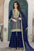 Lovely Blue Art Silk Patiala Suits With Resham Work