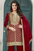 Dazzling Art Silk Sharara Suit in Red Color with Resham Embroidered