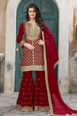 Dazzling Art Silk Sharara Suit in Red Color with Resham Embroidered