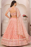 Thread Embroidered Net Light Pink Lehenga for Wedding & Party