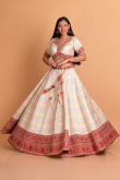 Brocade Multi Color Weaved Panelled Style Lehenga 